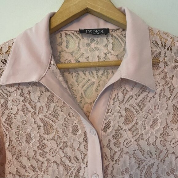 NEW Mr. Max Pink Lace Blouse with Tank Top 2-Piece Set Size XS (bin 1J) - Picture 4 of 4